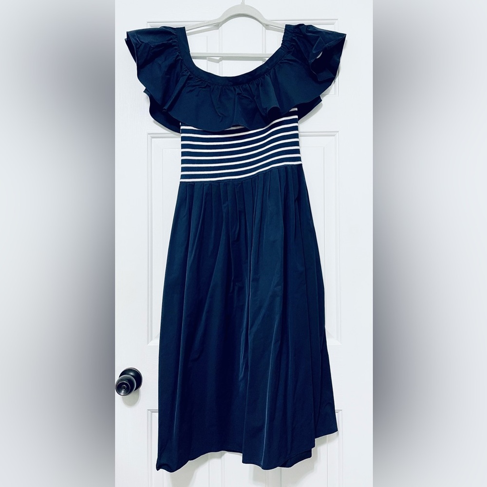 Sea New York Navy and White Striped Off-Shoulder Ruffle  Midi Maxi Dress size M - Picture 5 of 8
